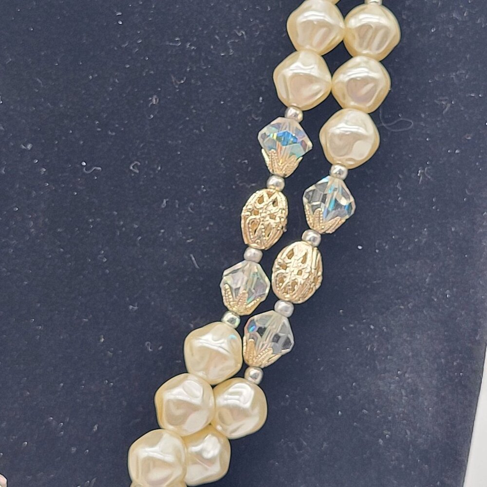 VTG Double Strand Faux Pearl and Faceted Bead Necklace JAPAN - Picture 3 of 15